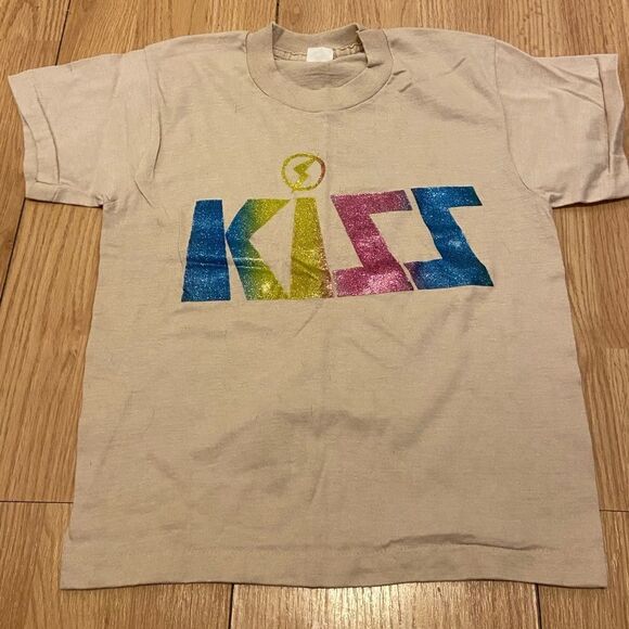 Vintage KISS Band T-Shirt Size youth 10/12 womens xs Rare Rainbow Logo f02 - Picture 1 of 5
